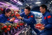 Astronautas chinos celebran Año Nuevo con cosecha de tomates cultivados en la Estación Espacial