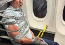 Pasajero indisciplinado es inmovilizado con cinta adhesiva durante un vuelo